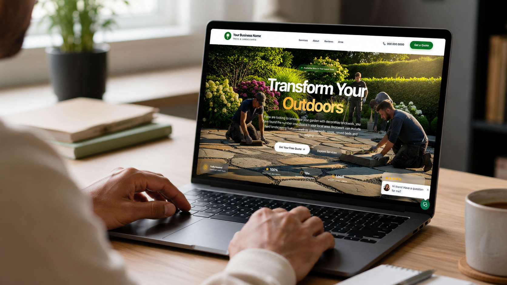 Modern local business website design shown on a laptop screen