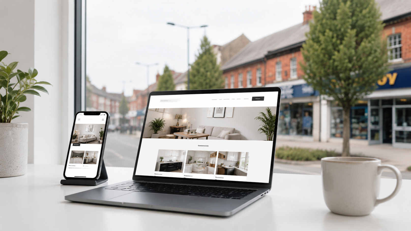 Ashington business owner managing enquiries on laptop