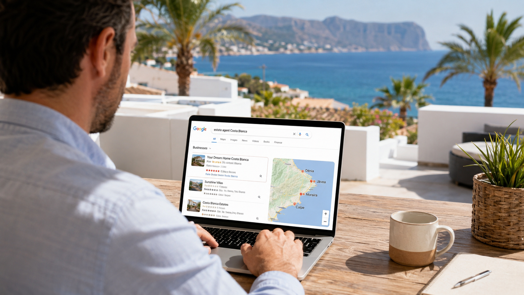 Costa Blanca business owner using a laptop to manage enquiries from their new website