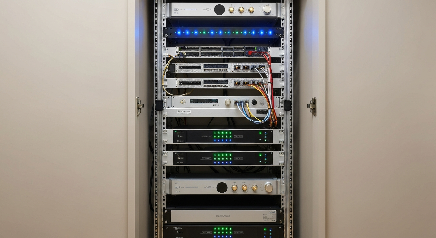 Professional AV equipment rack installation in a luxury home