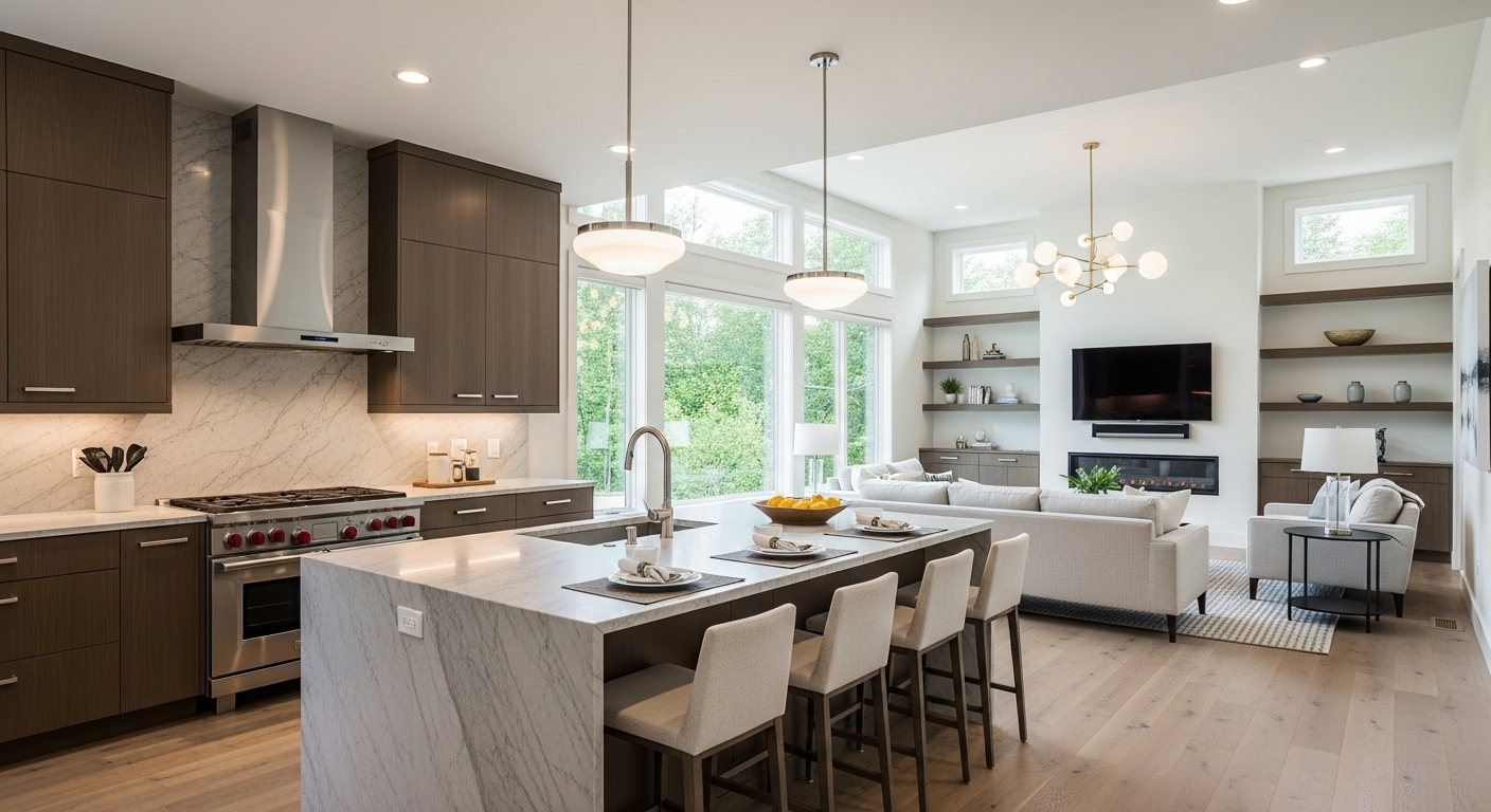 Beautiful modern kitchen and living room remodel