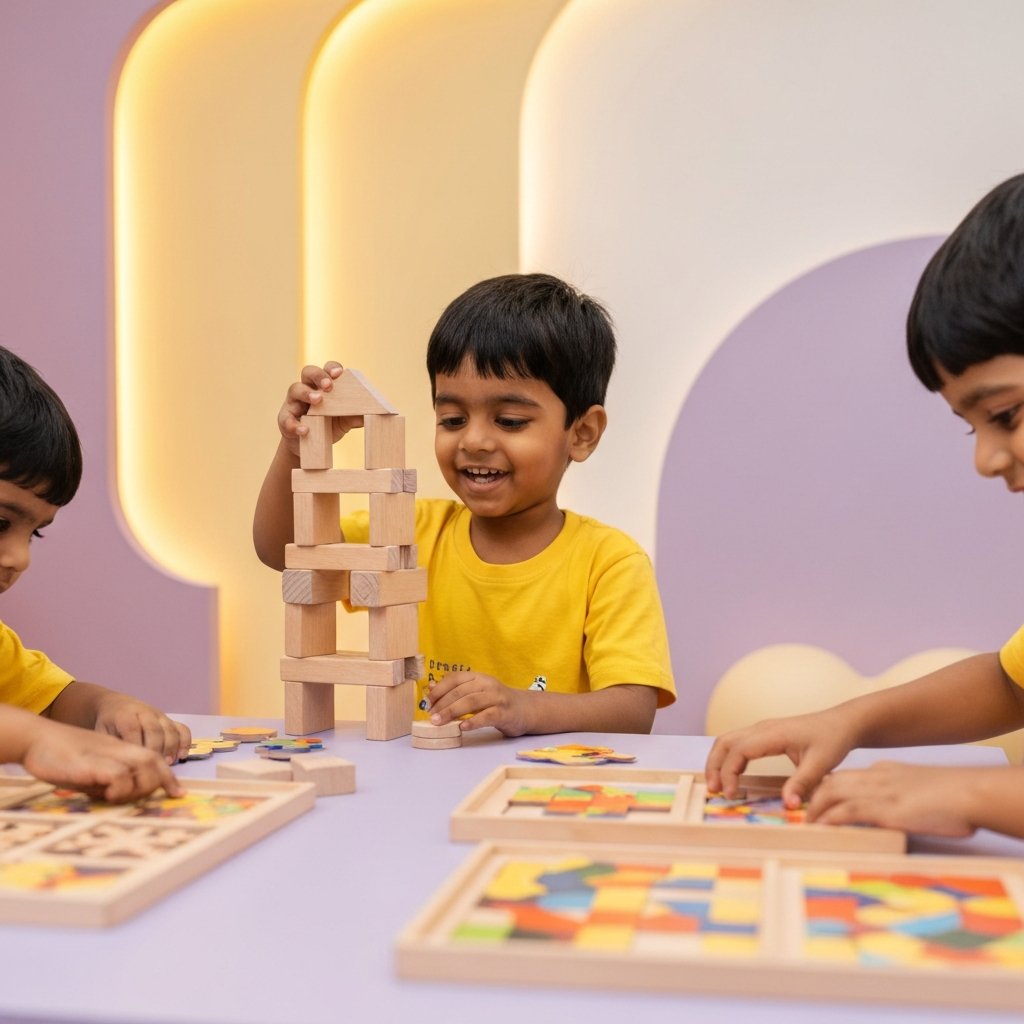Child engaged in creative learning activities