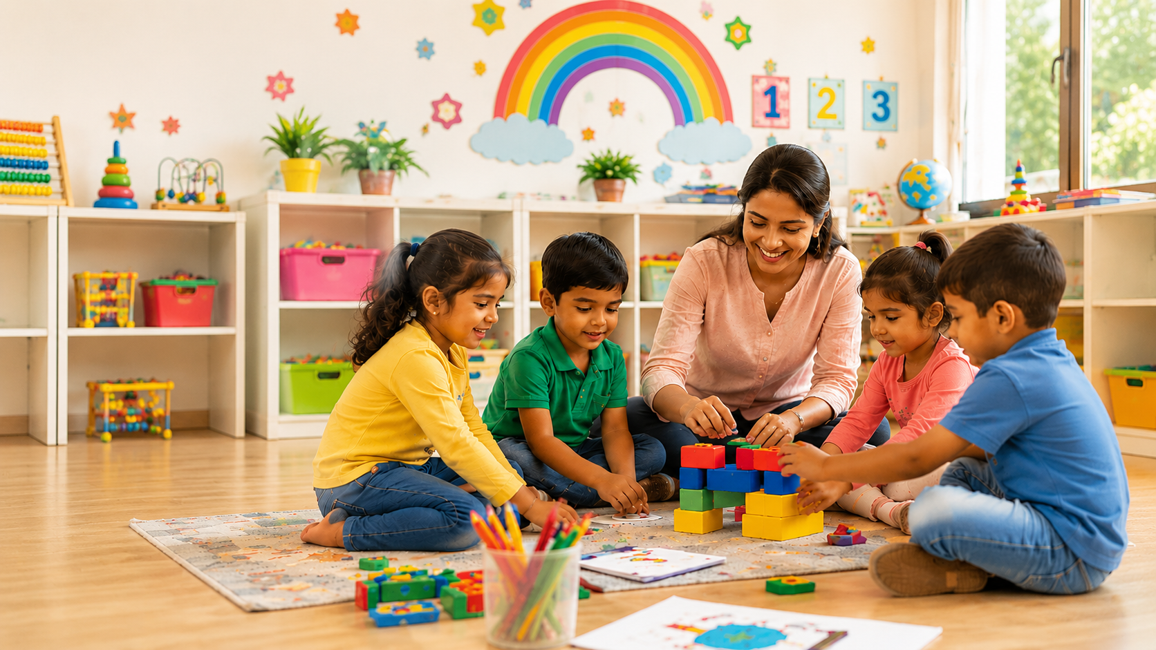 Happy children in preschool