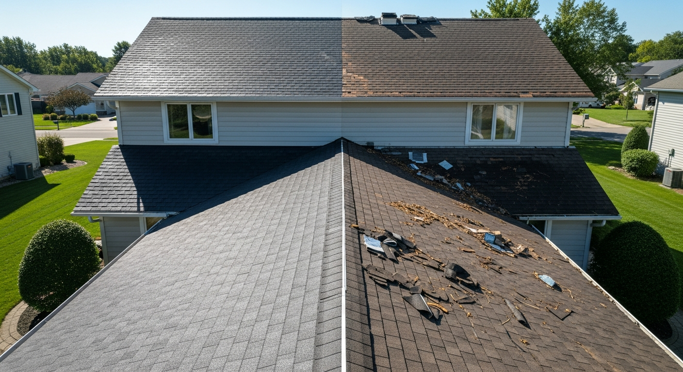 Roof replacement before and after