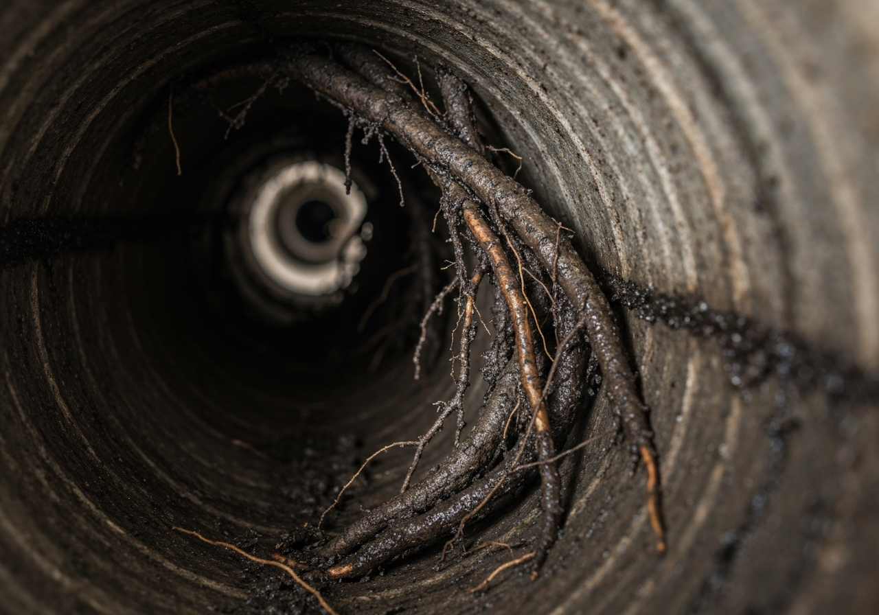 Clogged pipe before cleaning