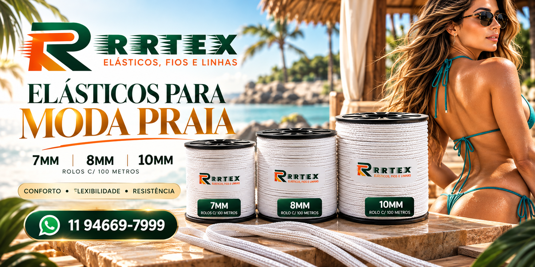 RRTEX - Elásticos para Moda Praia 7mm, 8mm e 10mm