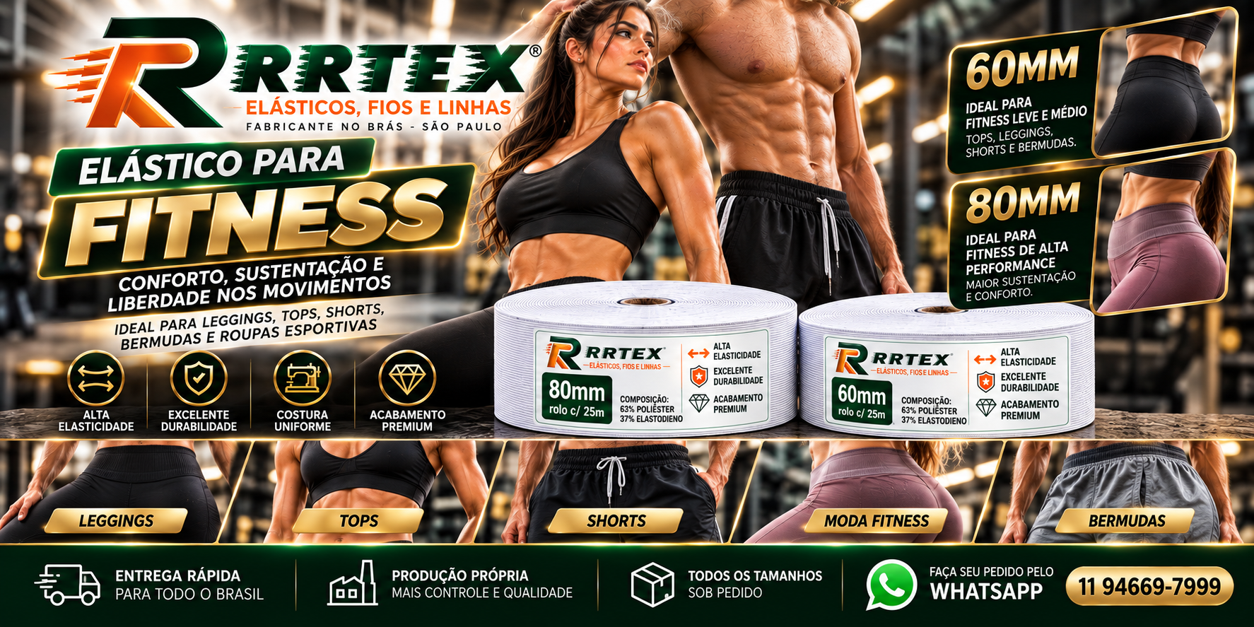 RRTEX - Elástico para Linha Fitness 60mm e 80mm