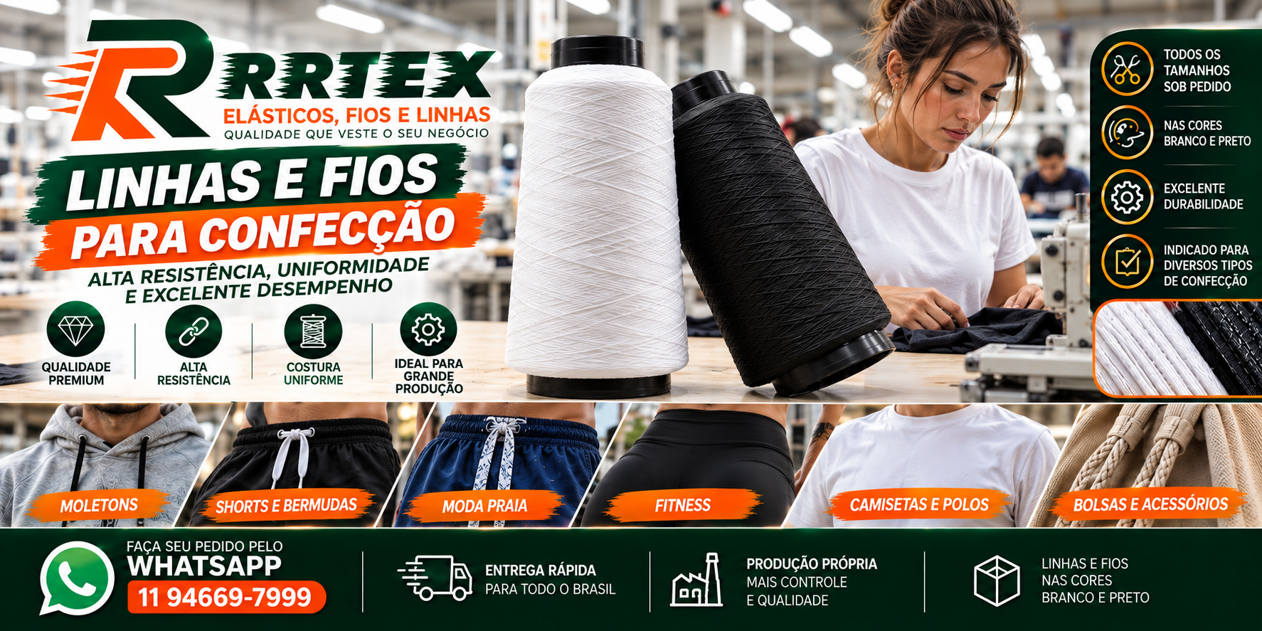 RRTEX - Linhas e Fios para Confecção (Moletons, Shorts, Praia, Fitness, Camisetas e Bolsas)