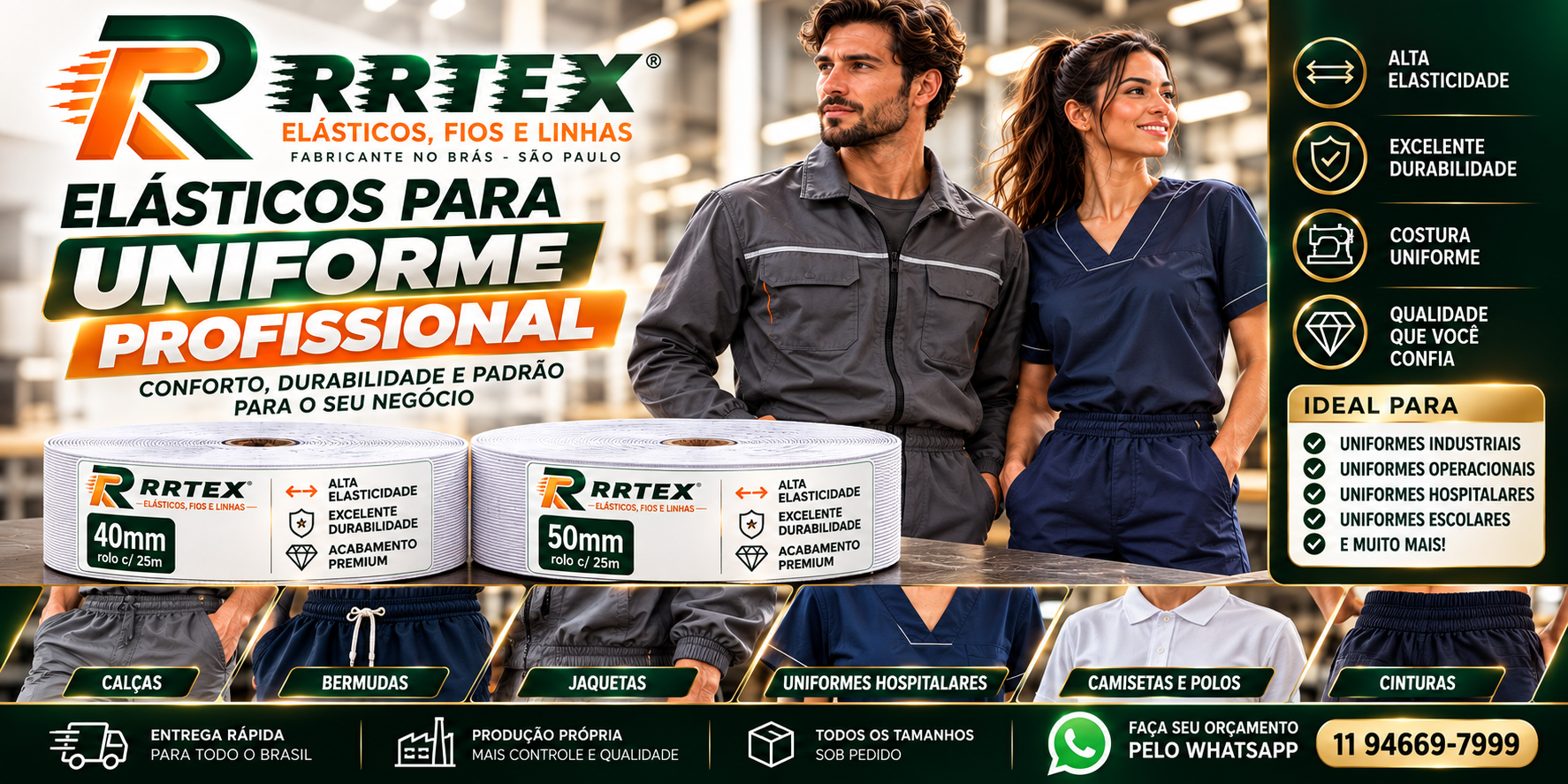 RRTEX - Elásticos para Uniforme Profissional (40mm e 50mm)