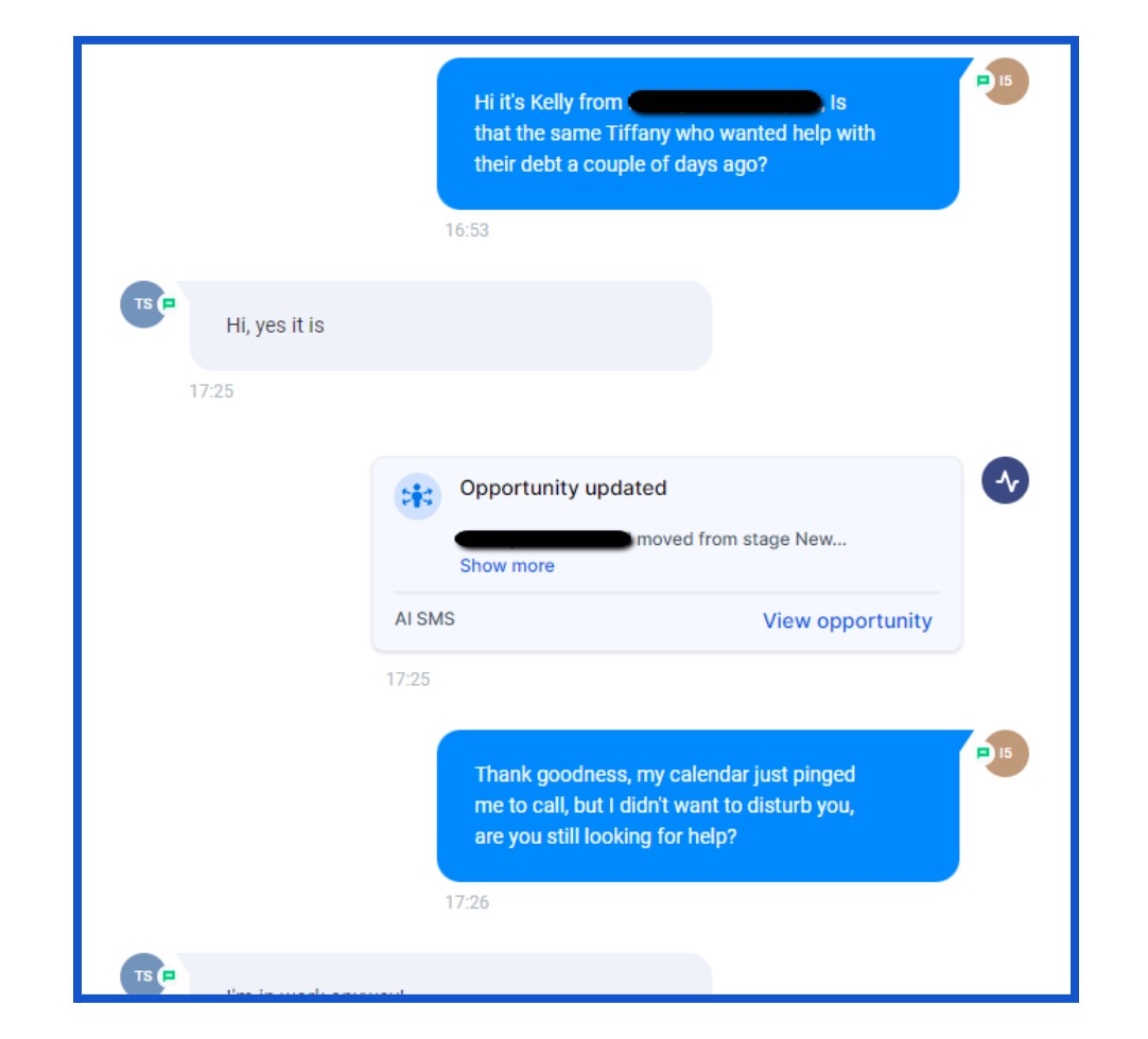 Actual conversation between Goldmine AI and a lead