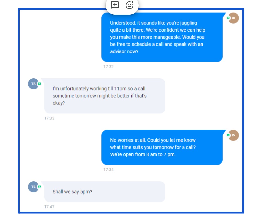 Goldmine AI pre-framing the callback with a debt consolidation lead