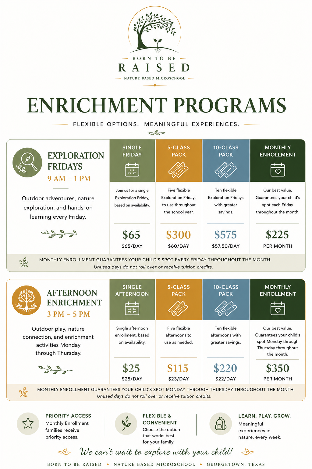 Enrichment Programs Options and Pricing Details