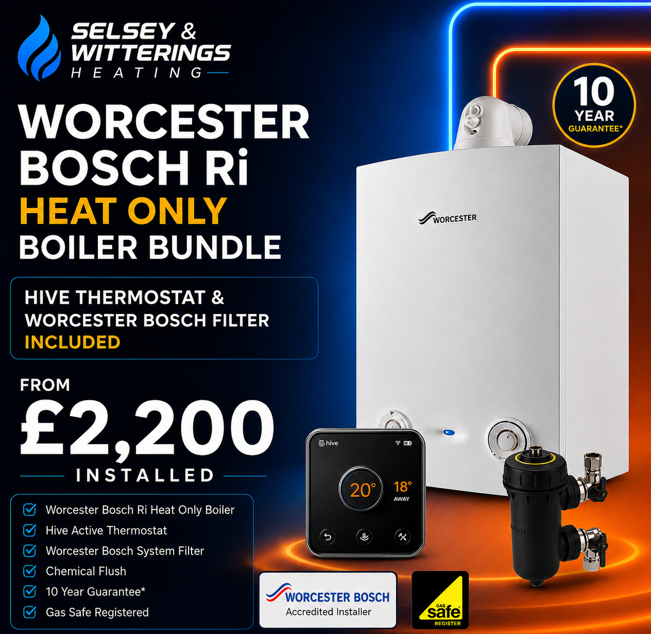 £2,200 Worcester Bosch boiler installation deal with MagnaClean filter from Selsey & Witterings Heating