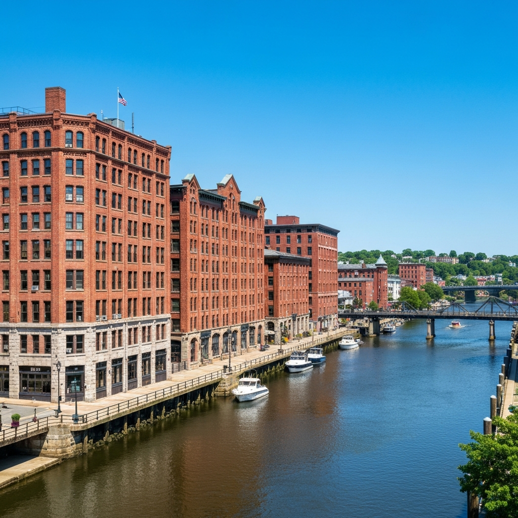 Haverhill MA cityscape and Merrimack River