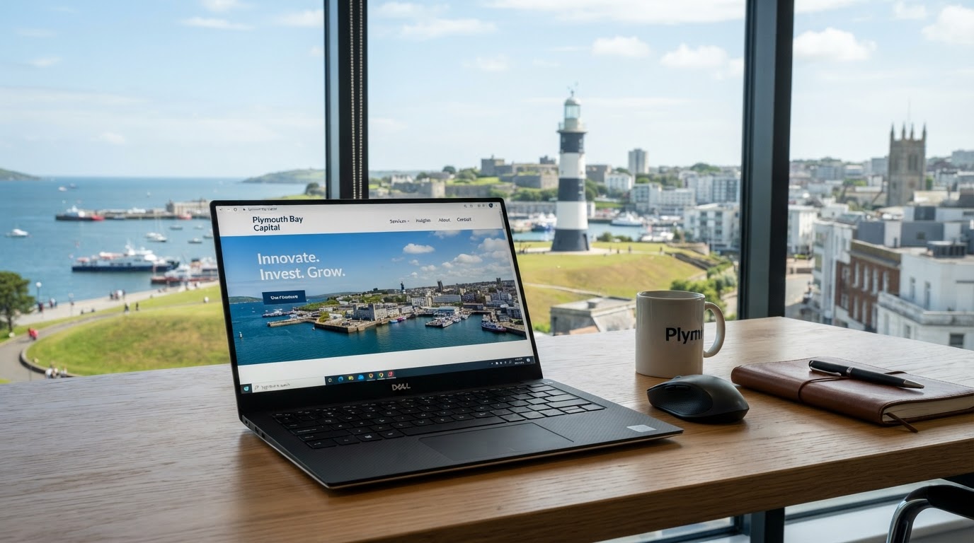 Plymouth Hoe lighthouse and Barbican harbour, representing web design services for Devon businesses