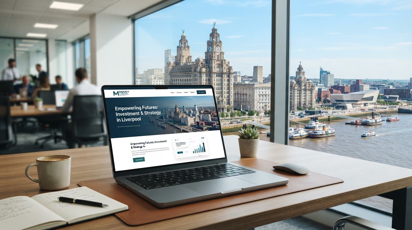 Liverpool waterfront showing the Royal Liver Building and Mersey, representing web design services for Merseyside businesses