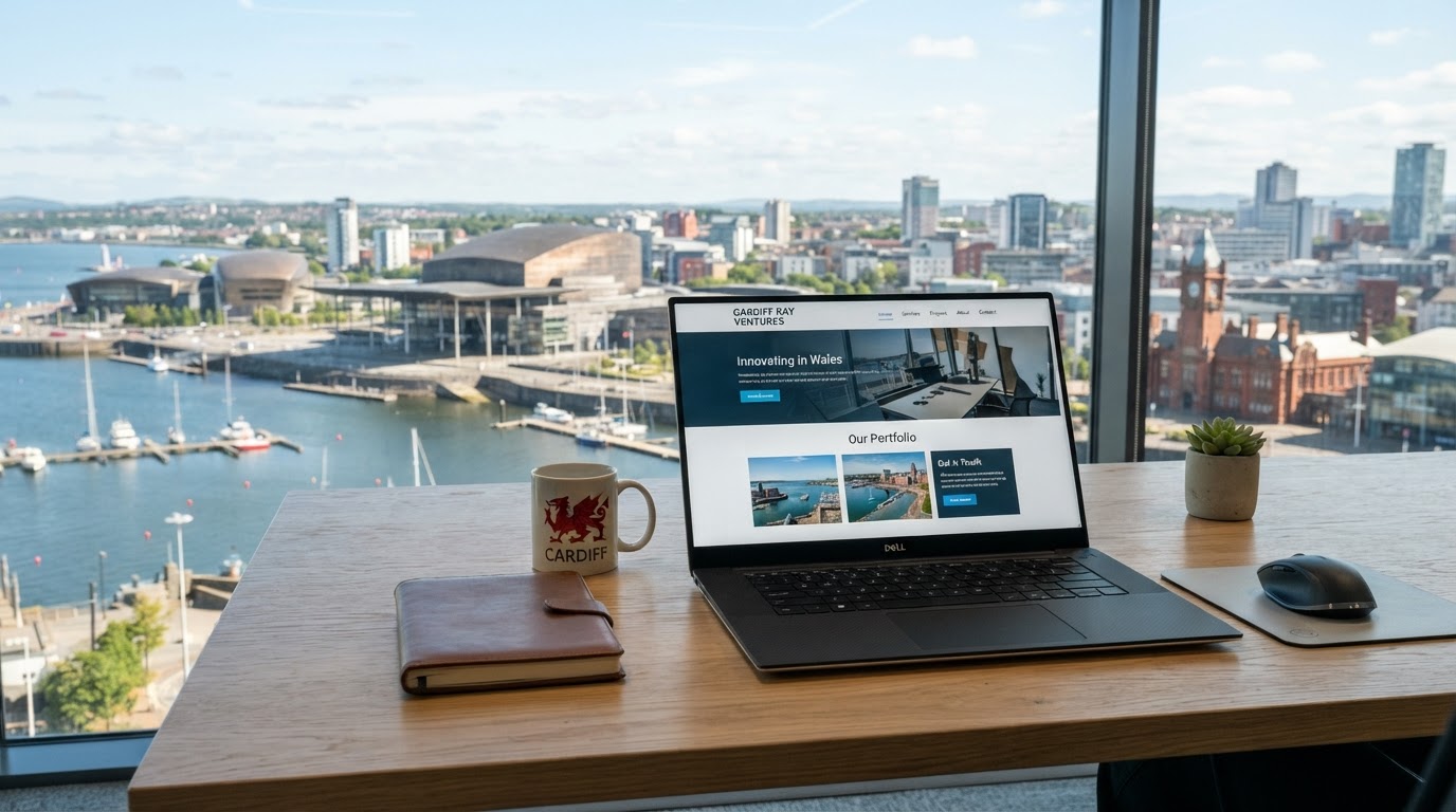 Cardiff Bay and Millennium Centre waterfront view, representing web design services for Welsh businesses