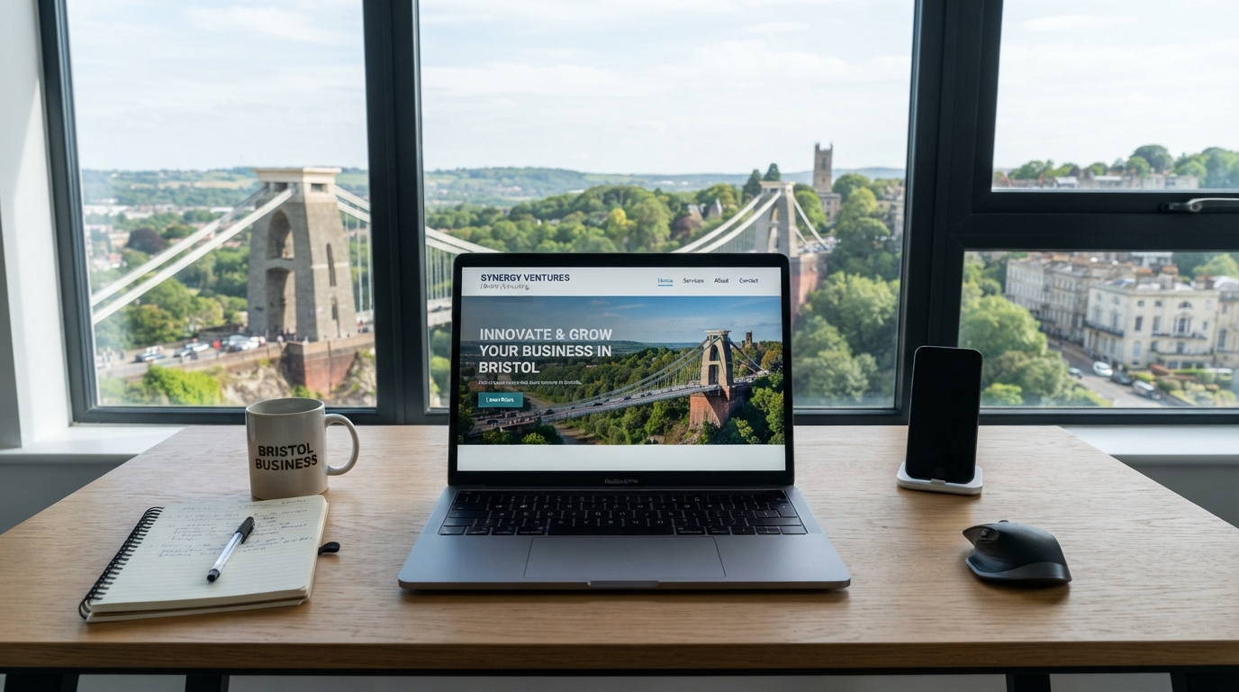 Bristol harbour and Clifton Suspension Bridge view, representing web design services for West Country businesses