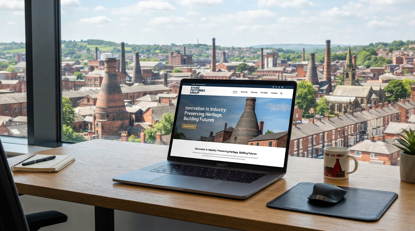 Stoke-on-Trent Hanley town centre with the Potteries Museum, representing web design services for Staffordshire businesses