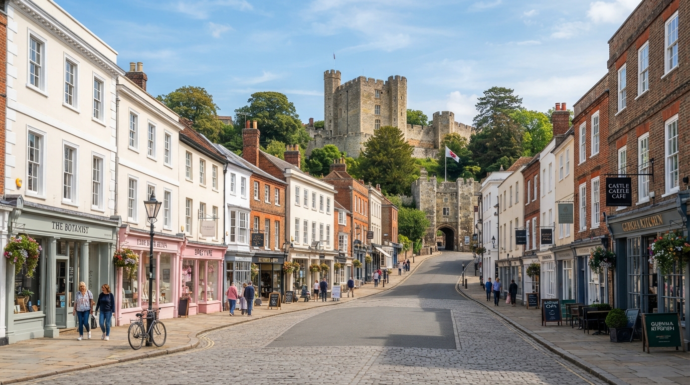 Farnham historic market town showing Farnham Castle and Georgian architecture, representing web design services for Surrey businesses