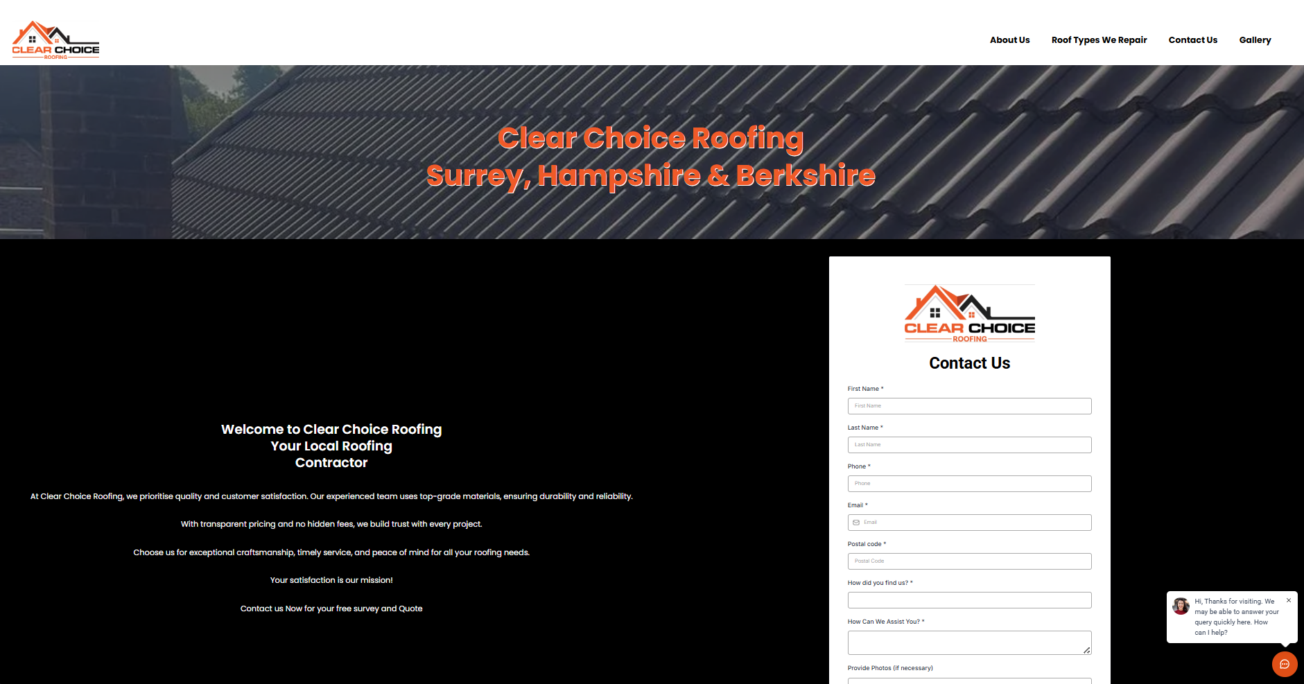 Clear Choice Roofing — Lead-generating local business website with service showcases and contact forms. Clear Choice Roofing
