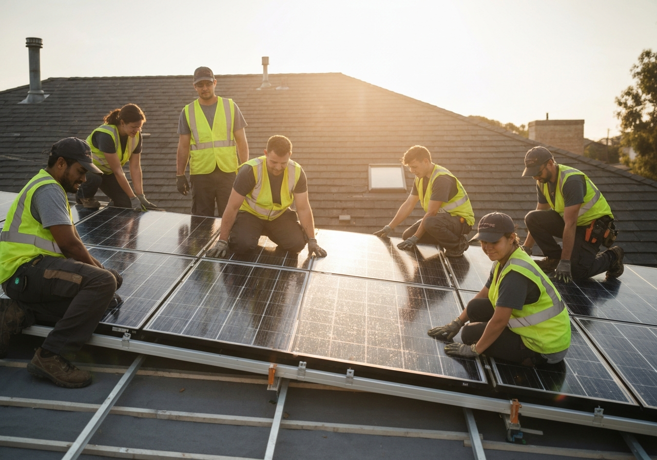 Solar installation team at work