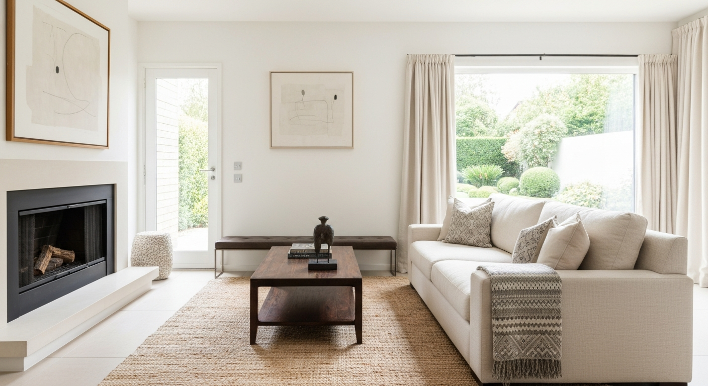 Clean, well-staged living room ready for a real estate open house