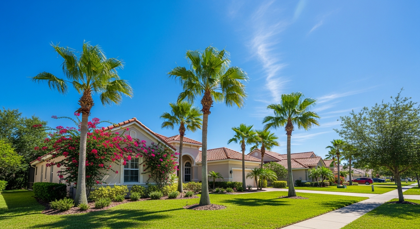 Bright, sunny suburban neighborhood in Polk County, Florida