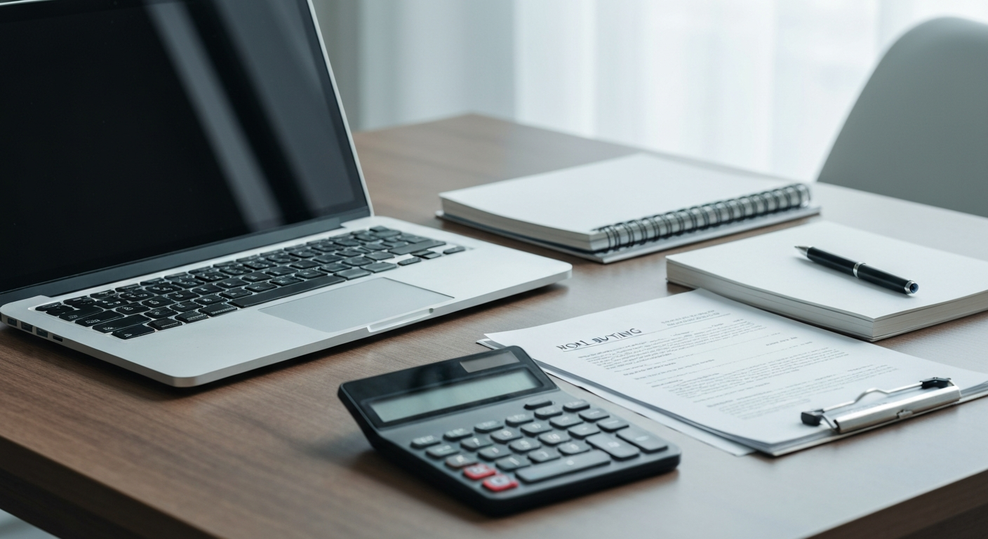 Home buyer preparation paperwork and laptop