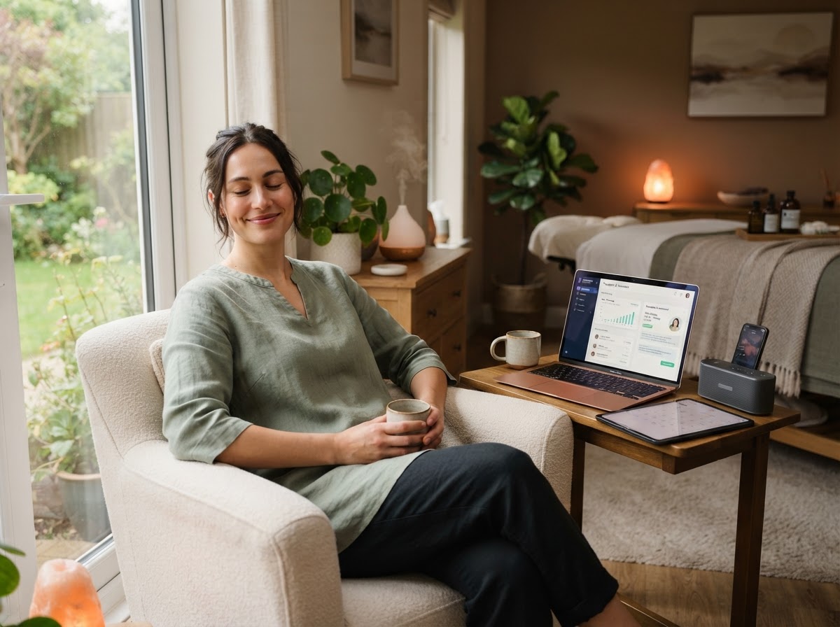 Calm massage treatment room with AI Receptionist handling bookings