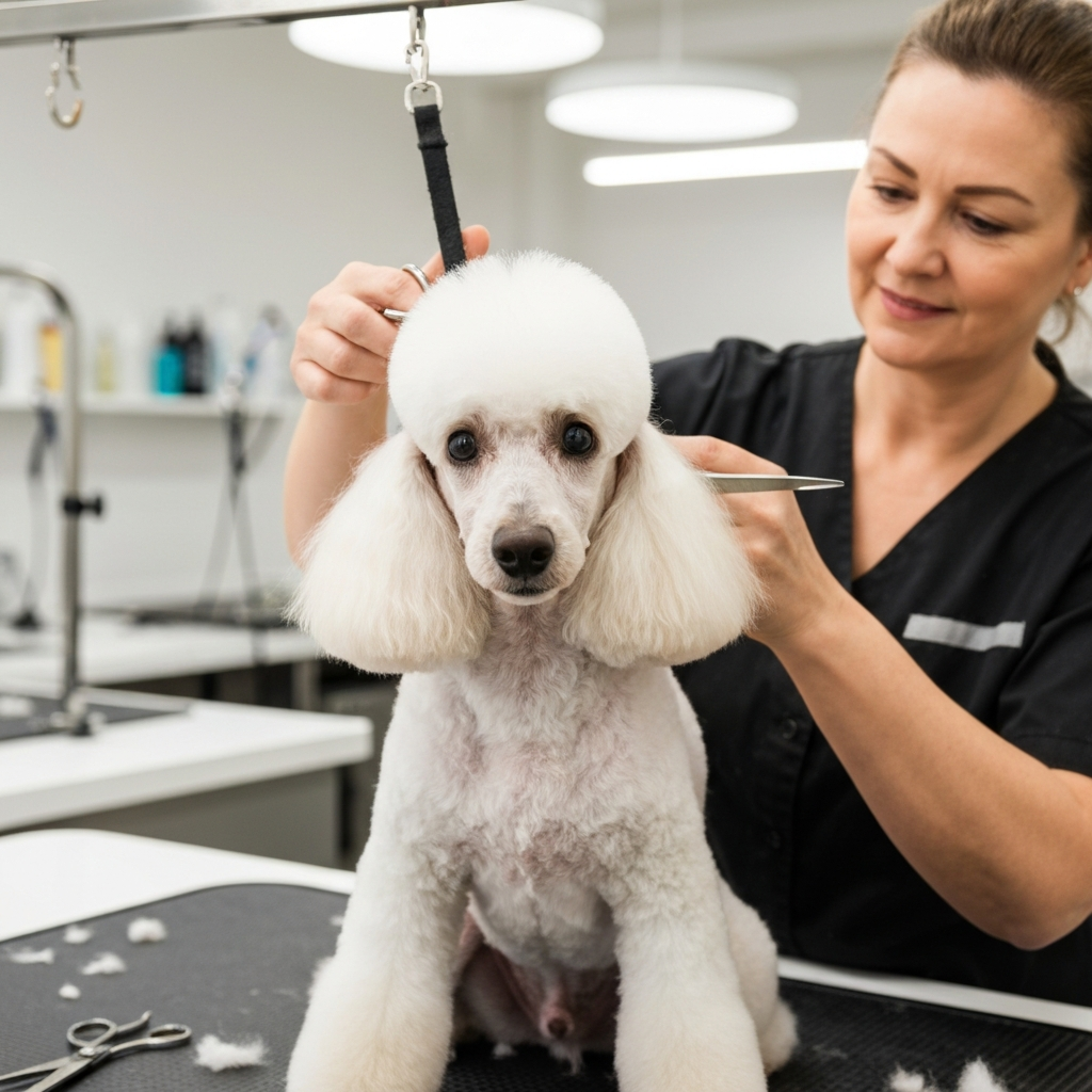 Dog getting a style cut