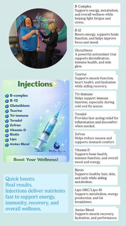 Vitamin injections menu at VitaMax RevIVe Saginaw clinic