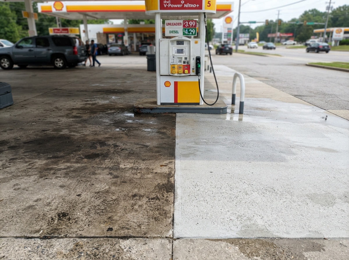 Gas Pad Powerwashing - before cleaning