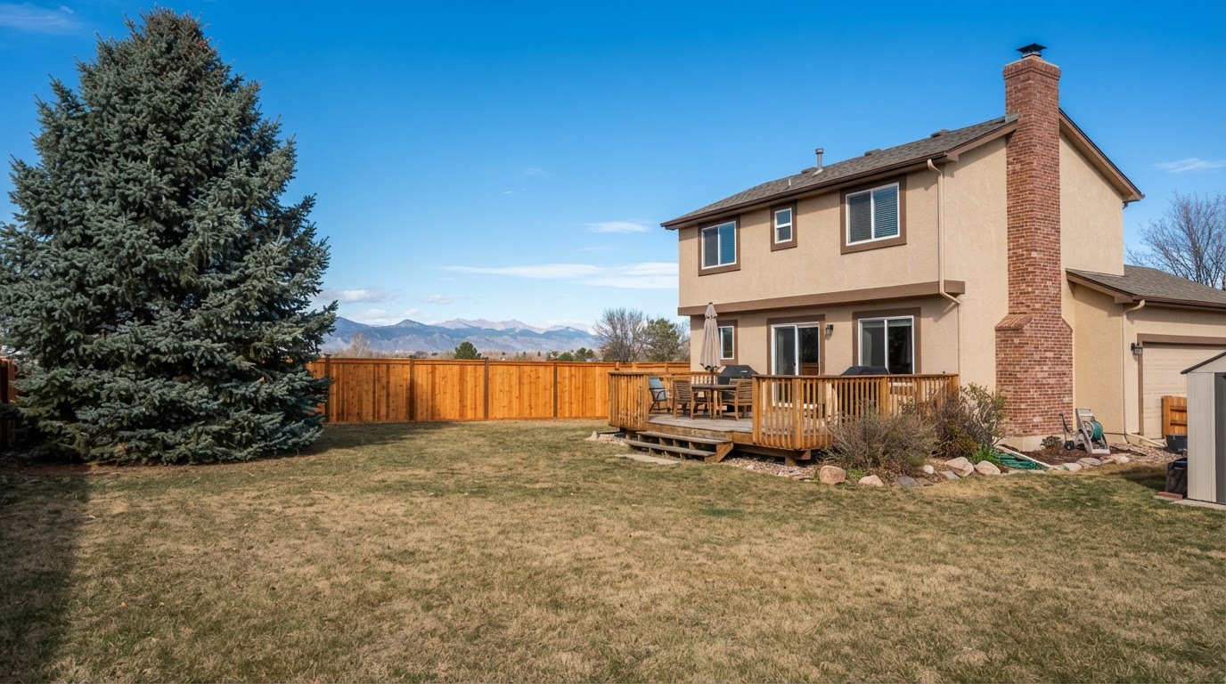 New cedar wood privacy fence installation in Parker Colorado backyard after renovation