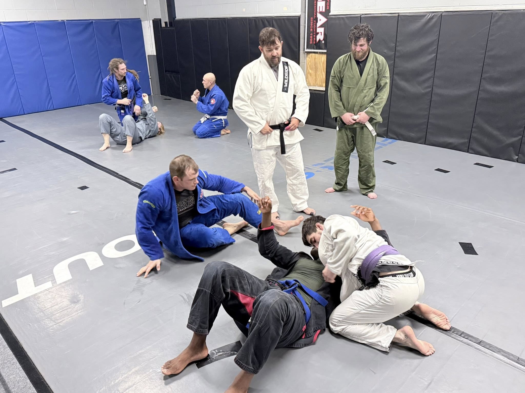 BJJ Clarksville TN Wildside — students drilling jiu-jitsu on the mats