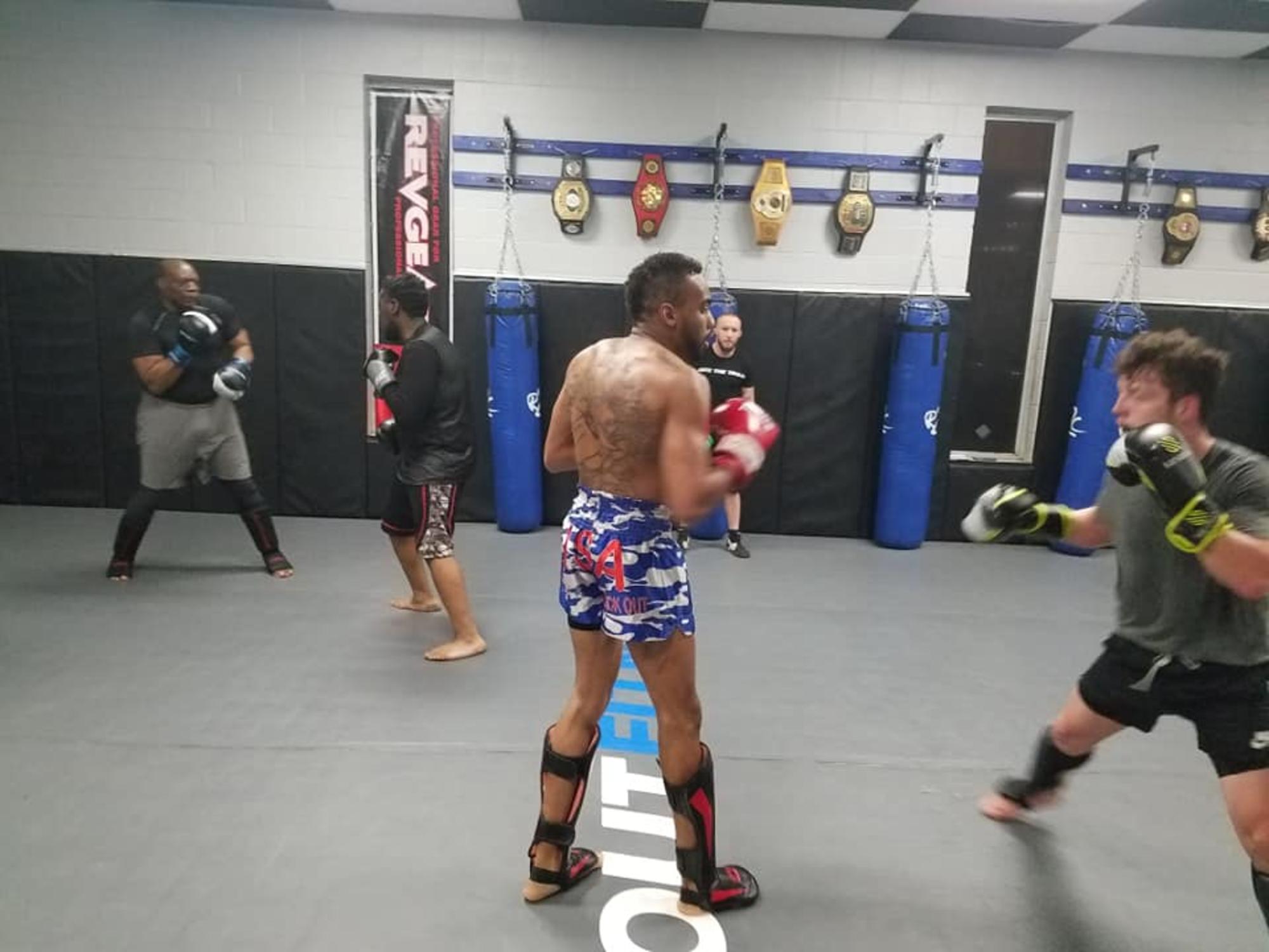 Striking Training Clarksville TN Wildside — students drilling Muay Thai in the striking area