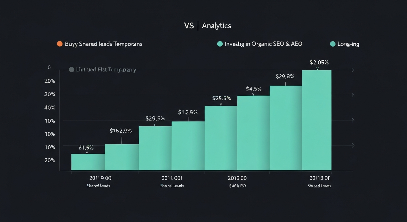 Chart comparing the long-term ROI of organic search marketing versus buying shared leads from Angi or HomeAdvisor