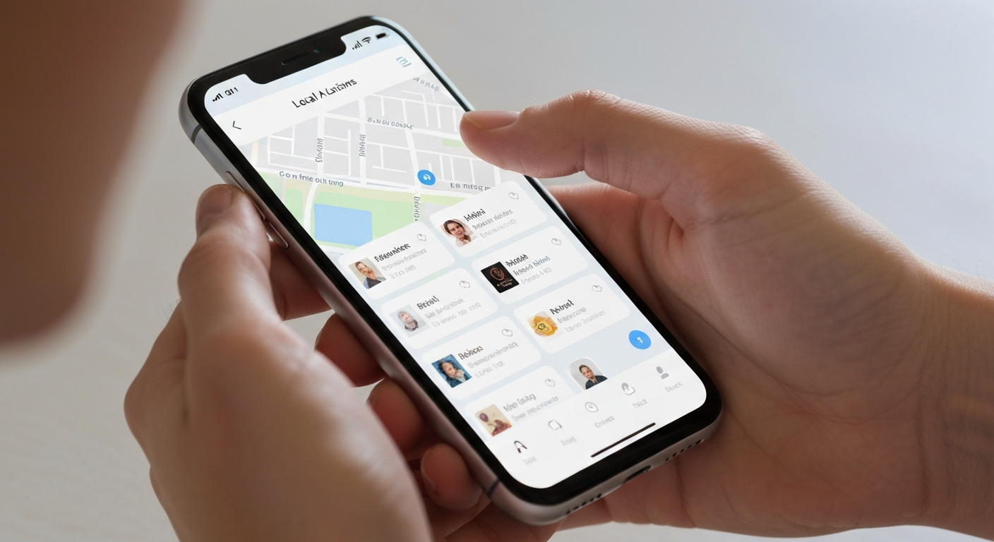 Person searching for local roofing contractors on a smartphone map application