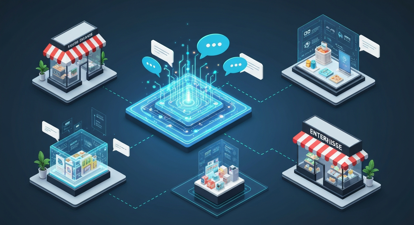 Visualization of AI connecting with local businesses and storefronts