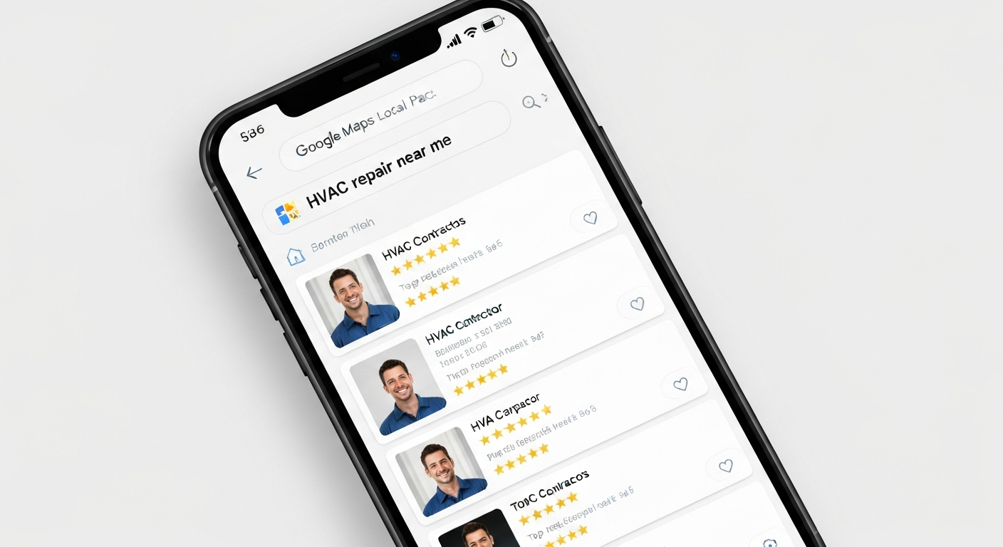Google Maps Local Pack showing top 3 HVAC contractors