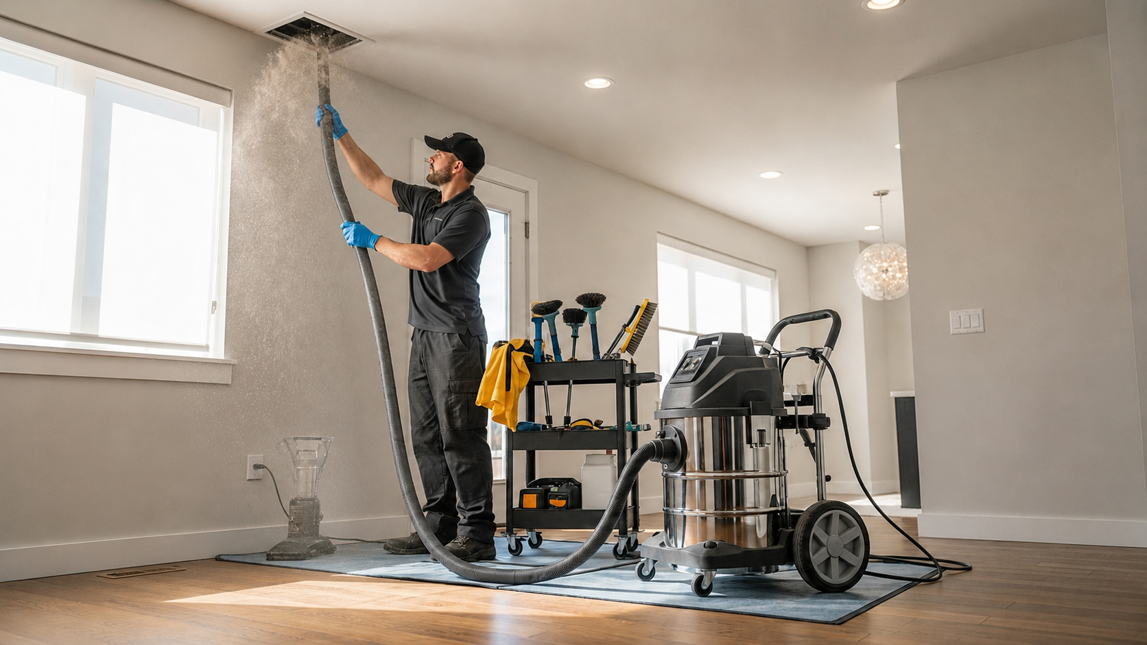 Professional air duct cleaning technician
