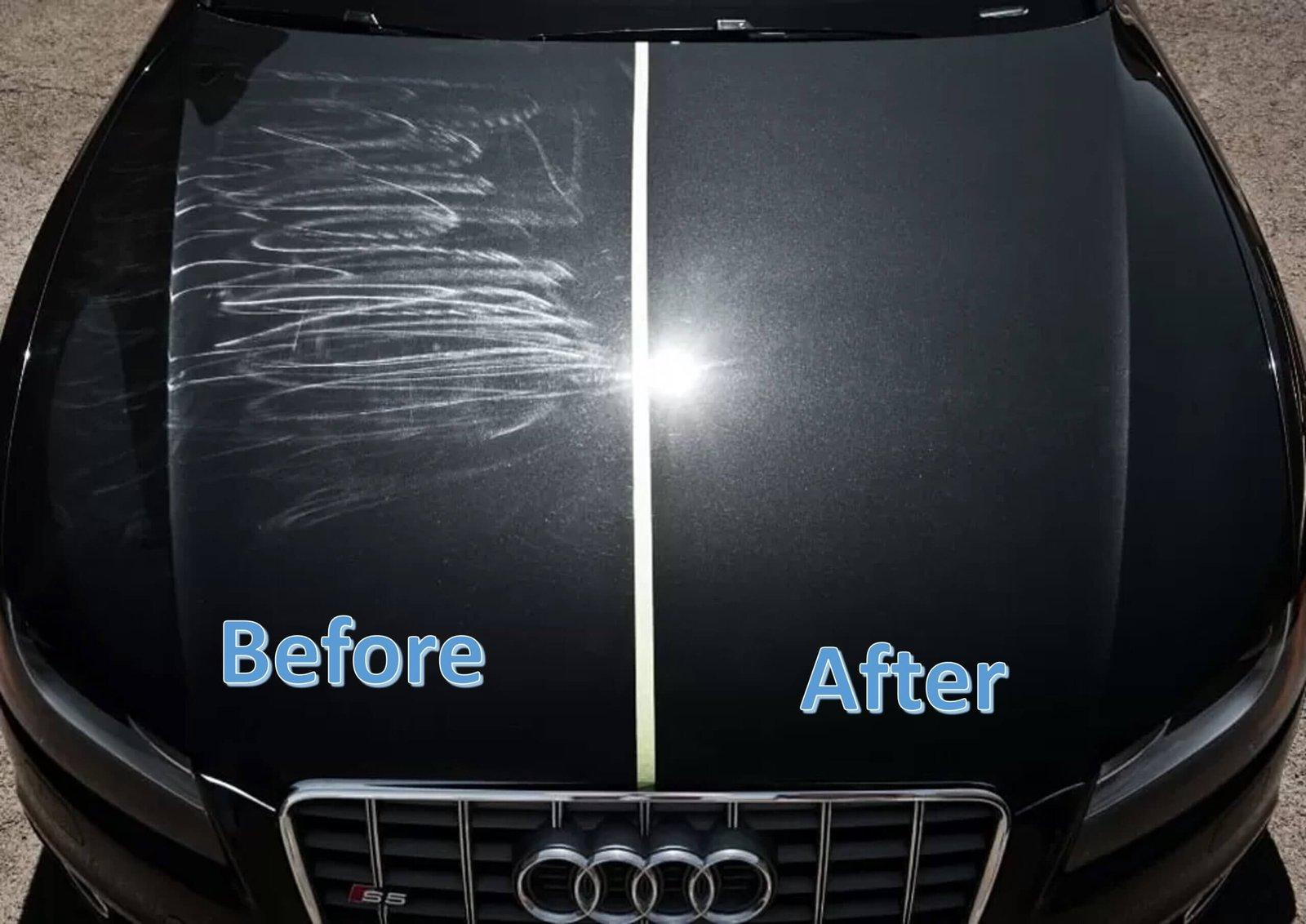 Paint correction removing swirl marks from a vehicle panel
