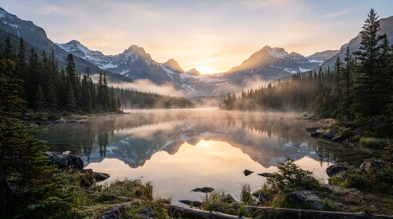 A calm mirror-like mountain lake at dawn reflecting golden sunrise, representing inner stillness and accessing intuition