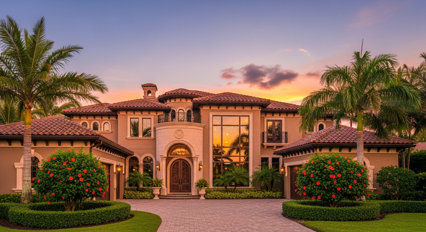 Luxury single family home in Naples Florida with large windows