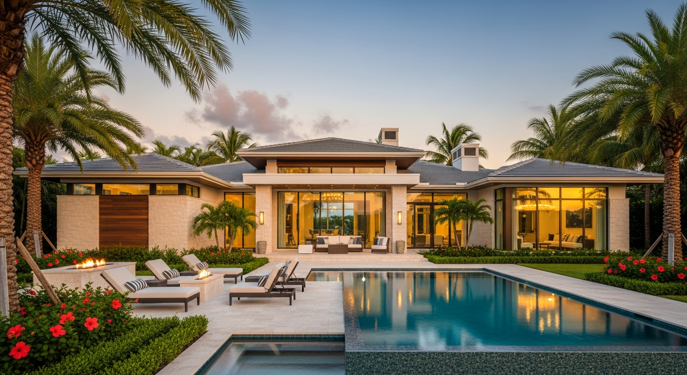Beautiful luxury modern home with pool and large windows
