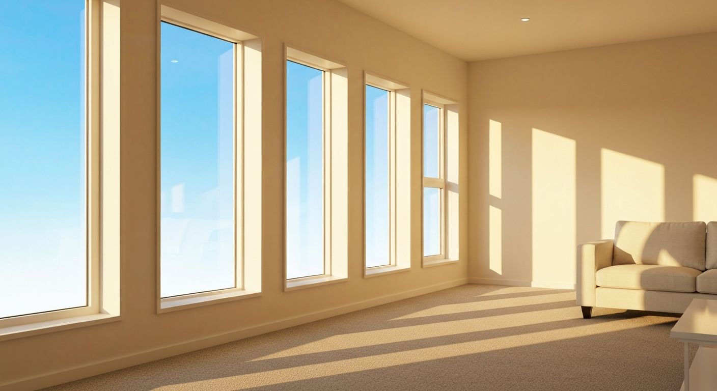 Sunlight streaming through perfectly clean home windows
