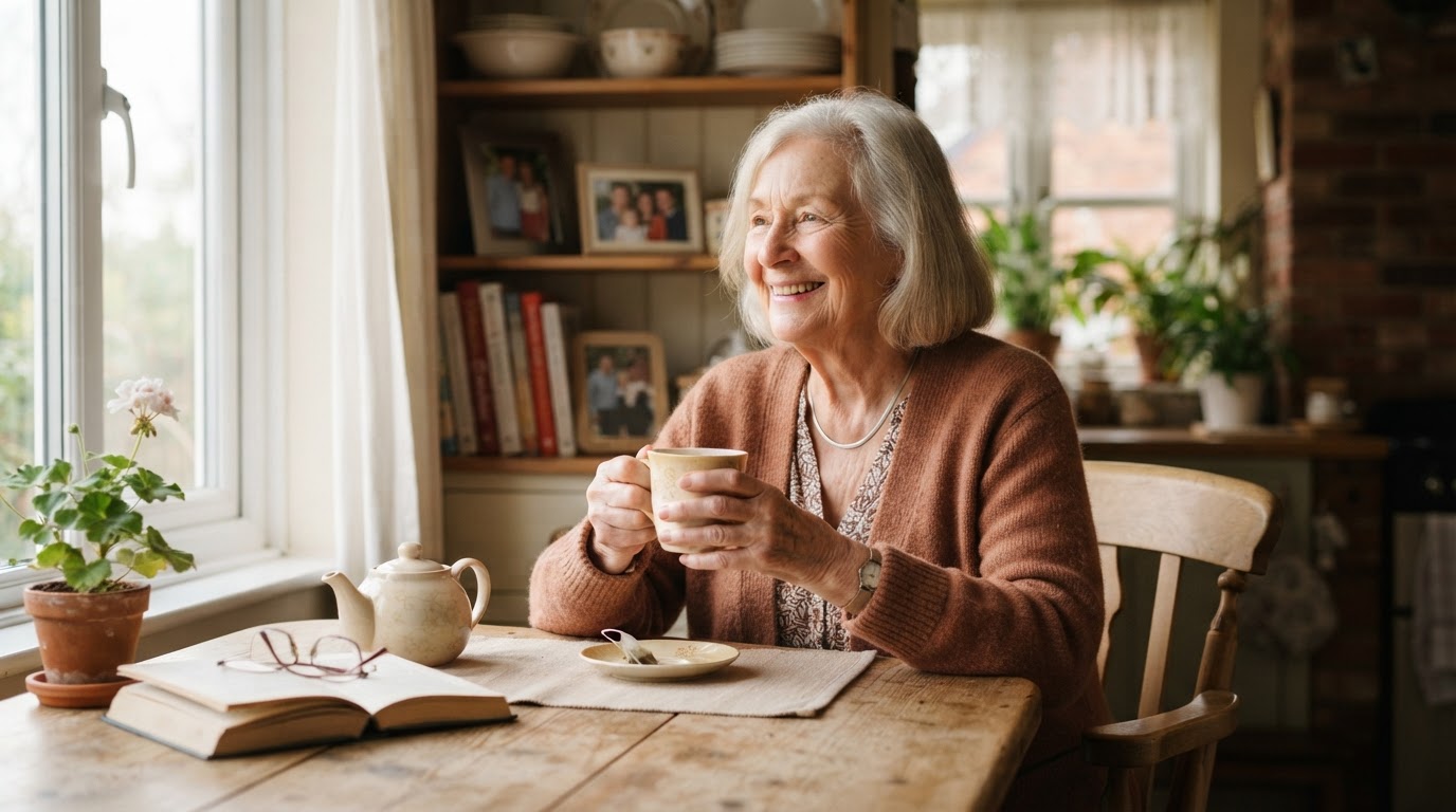 Content senior woman relaxing at home with peace of mind