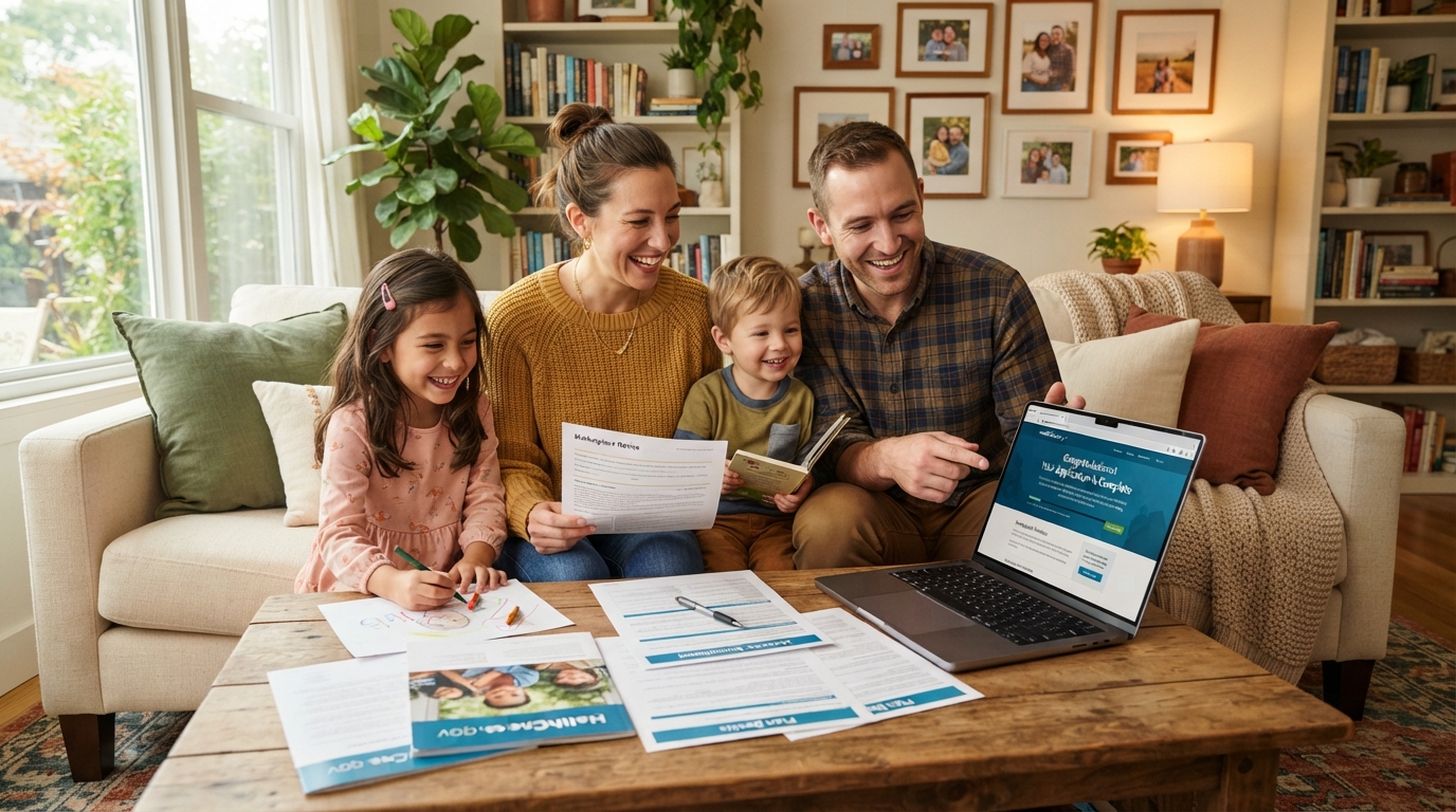 A family reviewing ACA Marketplace health insurance options at home