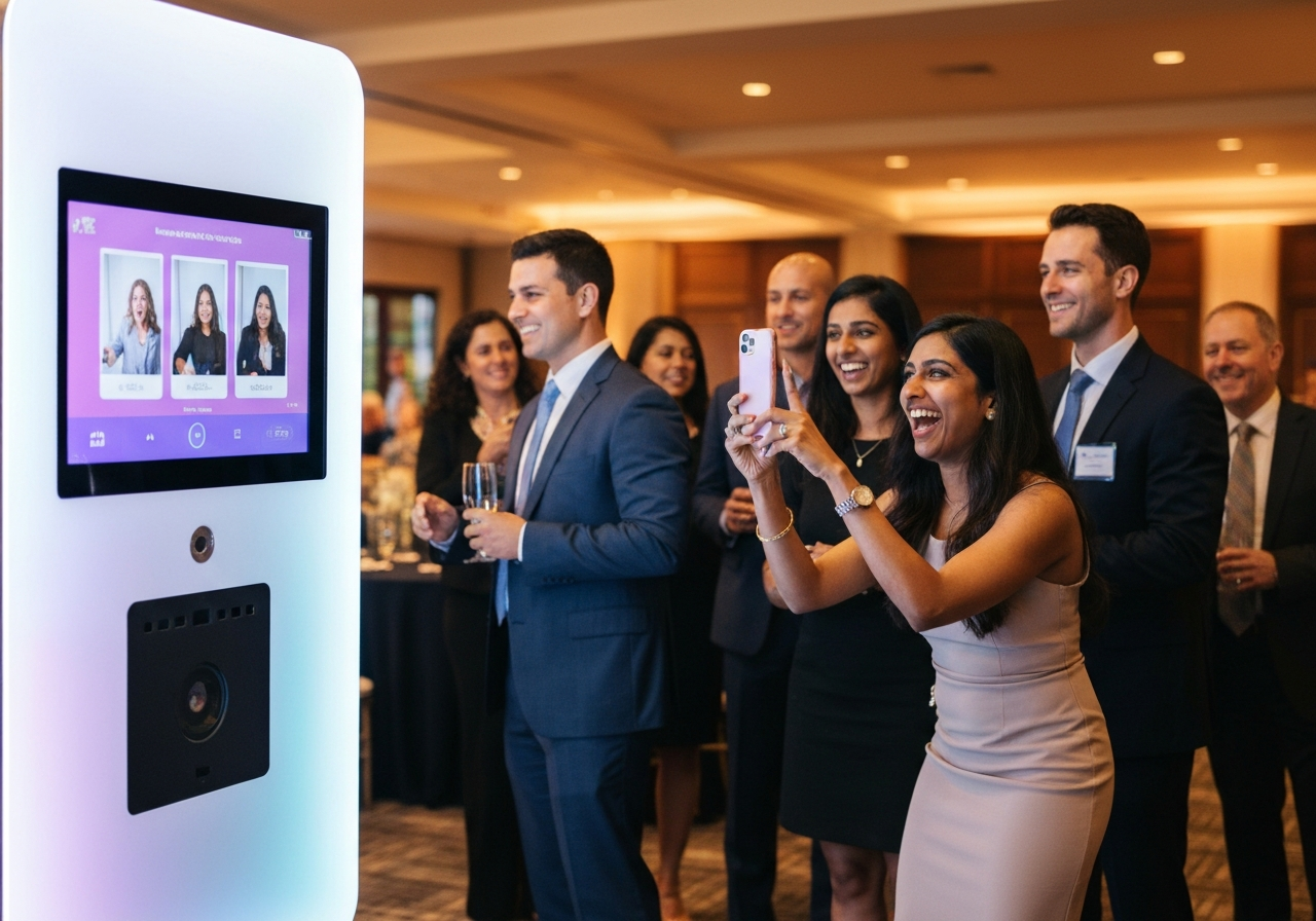 Sleek modern digital photo booth at a corporate event in Ponte Vedra