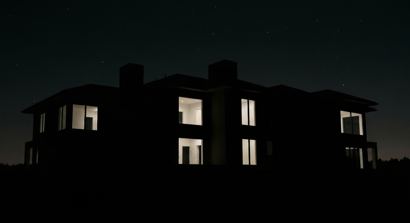 Dark silhouette of a luxury home at night